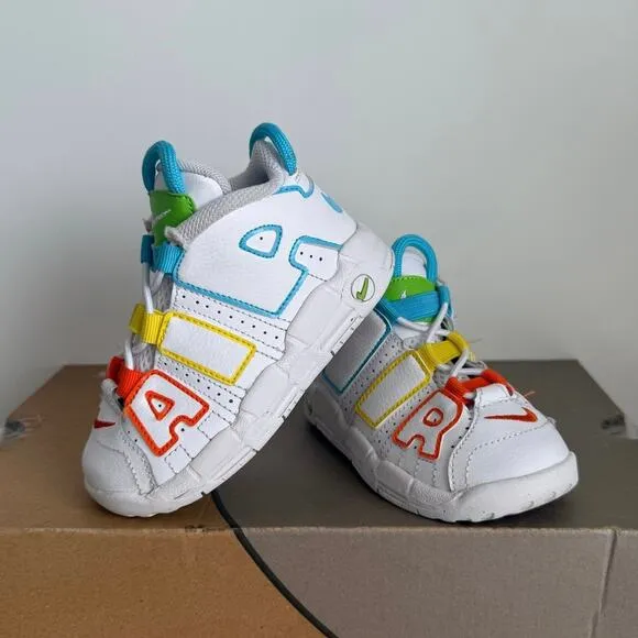 Nike Air More Uptempo Wht/ Blue/Yellow Toddler Sneakers -  SZ 8 C