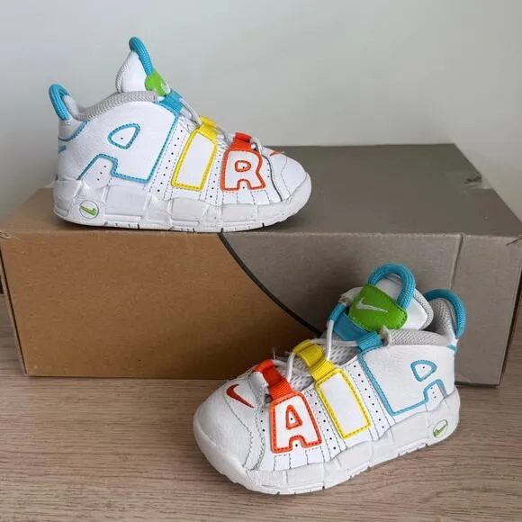 Nike Air More Uptempo Wht/ Blue/Yellow Toddler Sneakers -  SZ 8 C