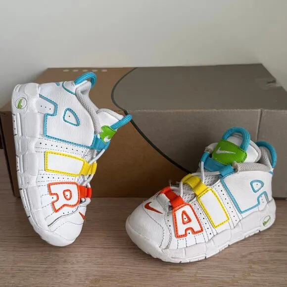 Nike Air More Uptempo Wht/ Blue/Yellow Toddler Sneakers -  SZ 8 C