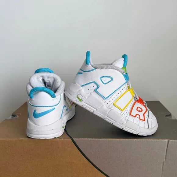 Nike Air More Uptempo Wht/ Blue/Yellow Toddler Sneakers -  SZ 8 C