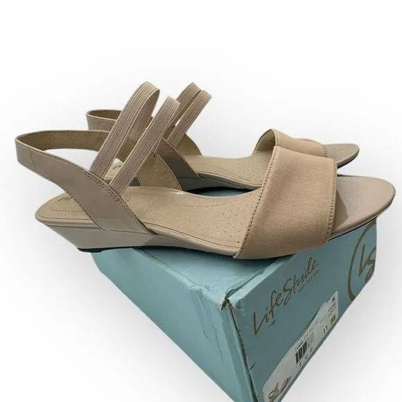 NWT LifeStride Womens Yolo Soft System Wedge Sandals Tender Taupe Size 11M