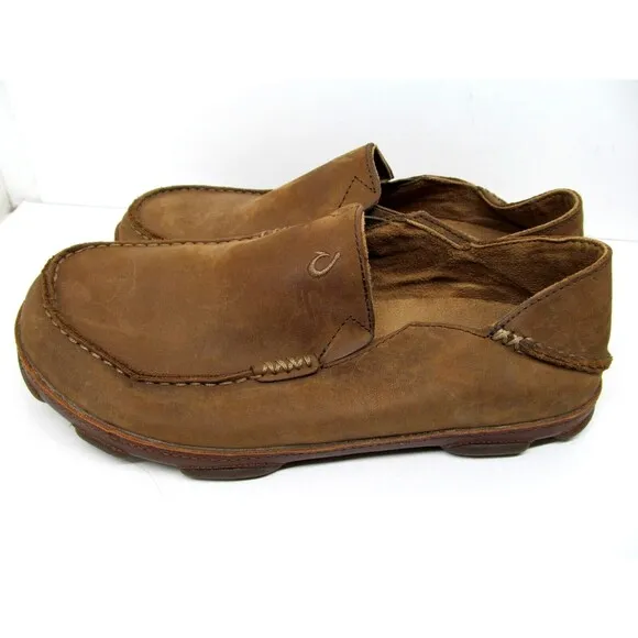 Olukai Moloa Mens Brown Leather Loafers Size US 8.5 EUR 41.5