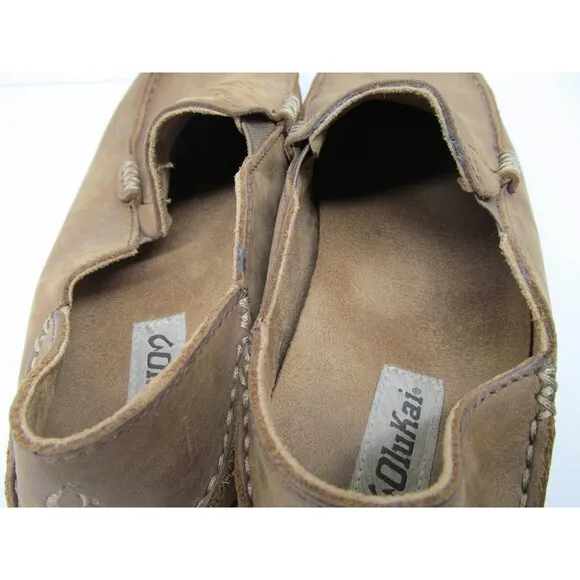 Olukai Moloa Mens Brown Leather Loafers Size US 8.5 EUR 41.5