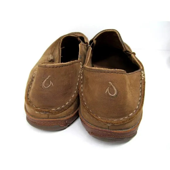 Olukai Moloa Mens Brown Leather Loafers Size US 8.5 EUR 41.5