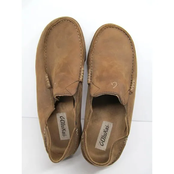 Olukai Moloa Mens Brown Leather Loafers Size US 8.5 EUR 41.5