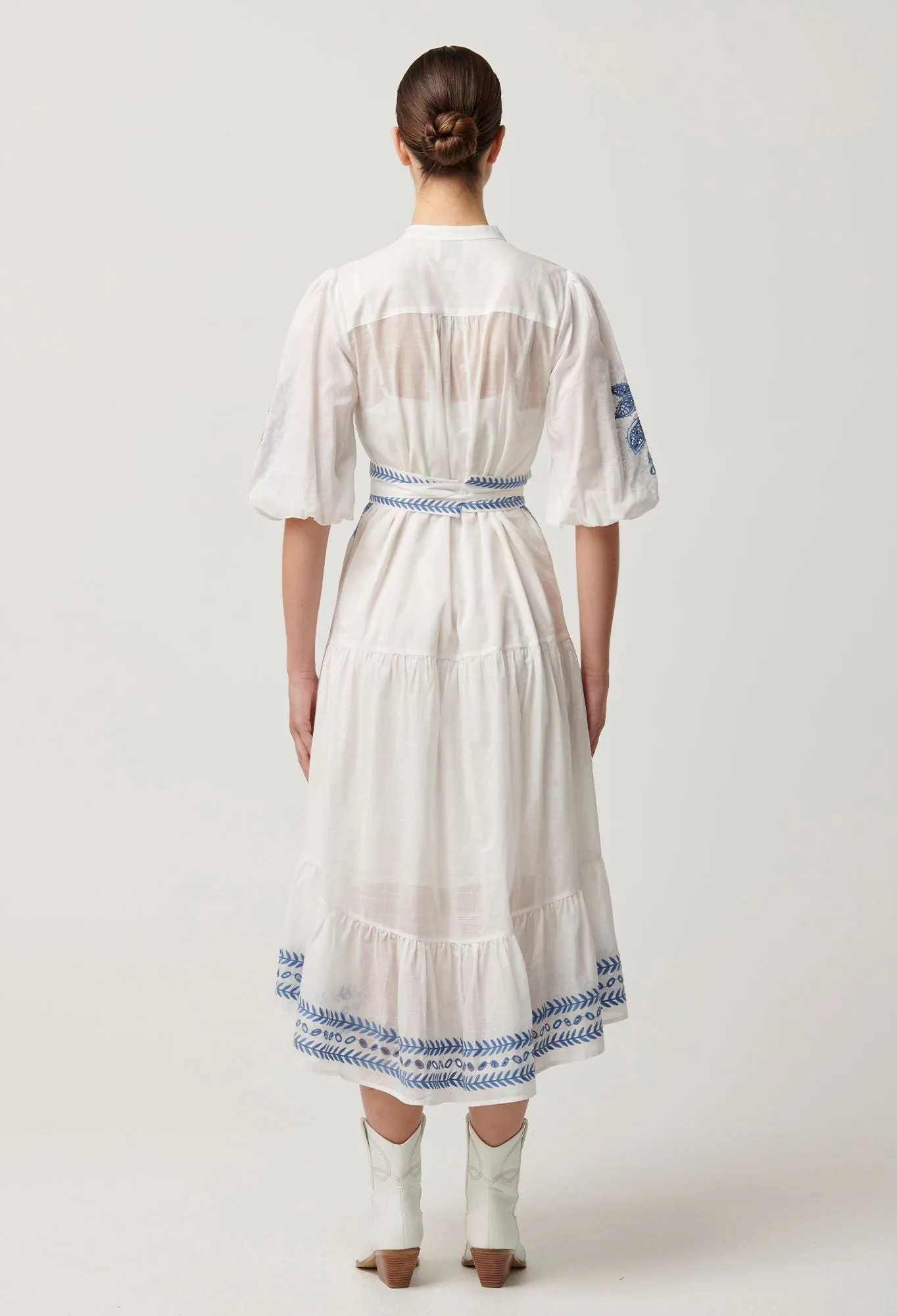 Once Was - Gabriette Embroidered Cotton Slub Dress - Milk
