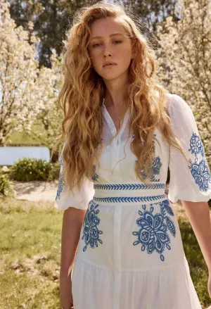 Once Was - Gabriette Embroidered Cotton Slub Dress - Milk