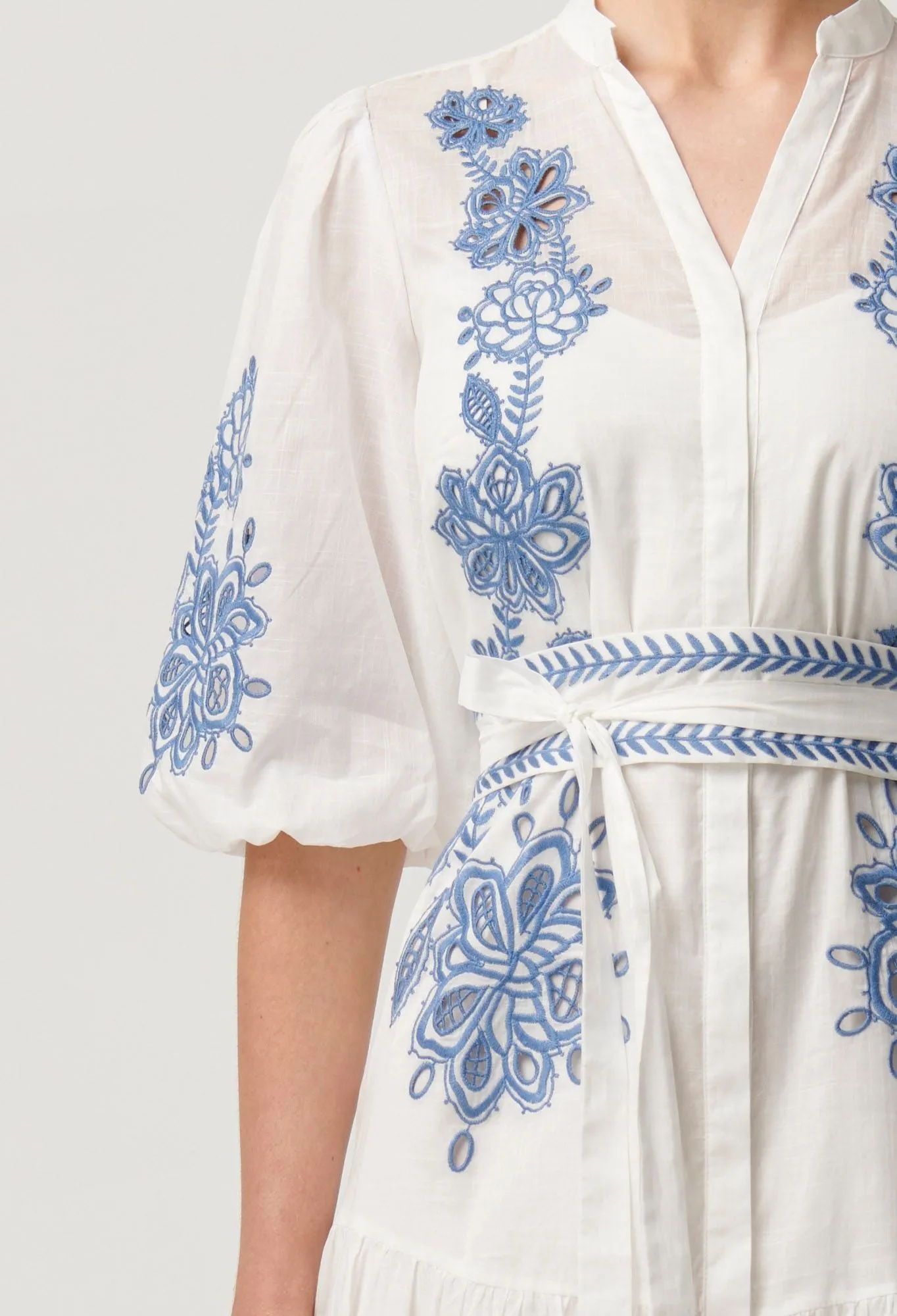 Once Was - Gabriette Embroidered Cotton Slub Dress - Milk