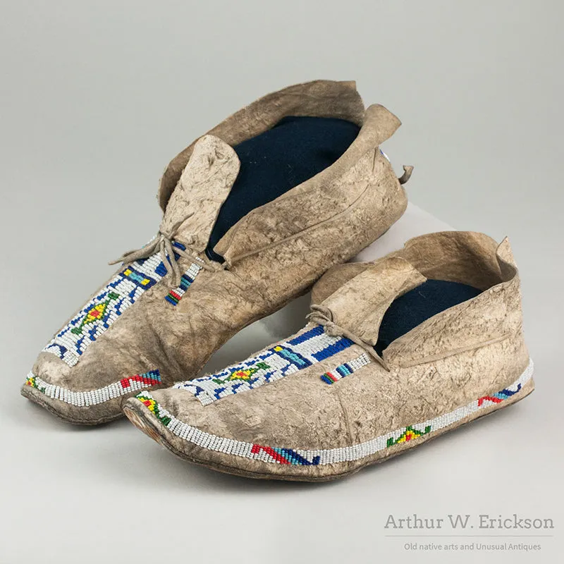 Pair of Arapaho Partially Beaded Moccasins