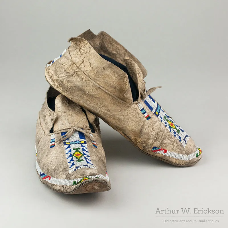 Pair of Arapaho Partially Beaded Moccasins