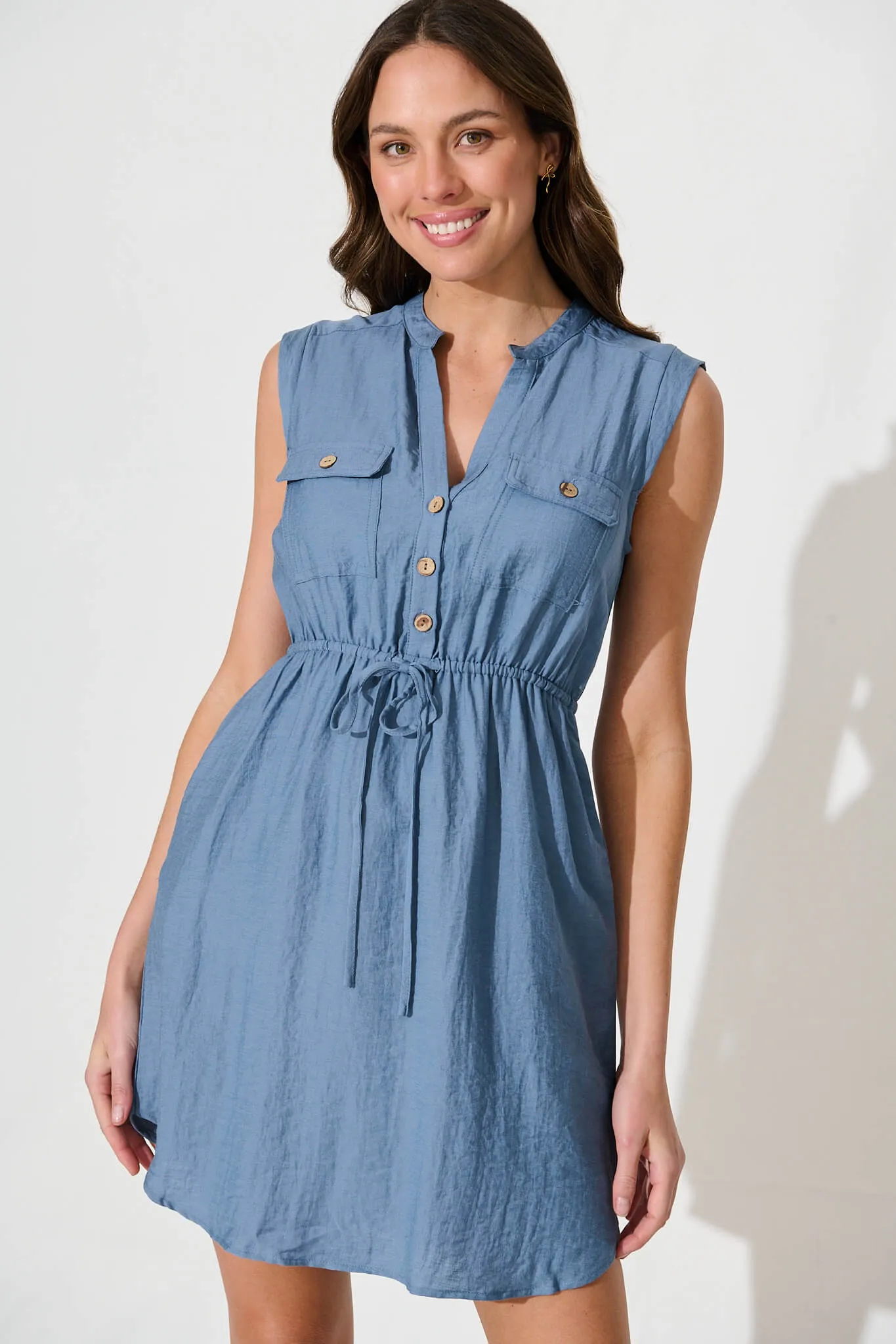 Pale Blue Linen Blend Nylah Dress