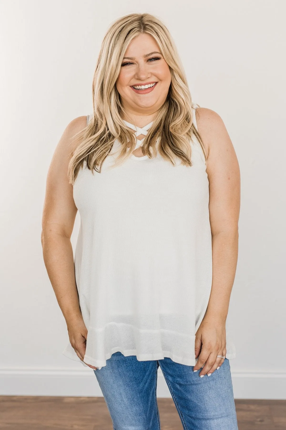 Passionate & Proud Criss-Cross Tank Top- Ivory