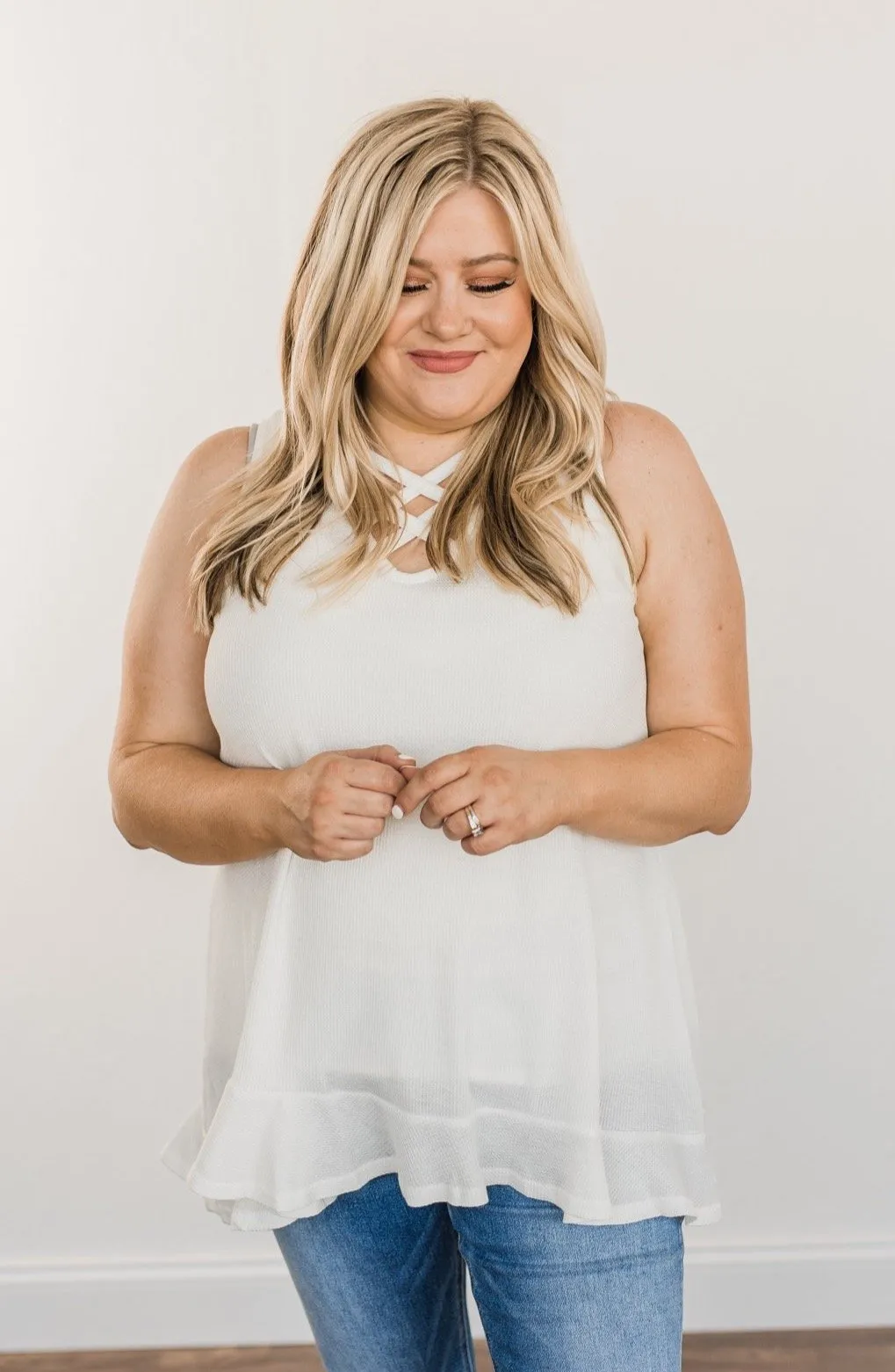 Passionate & Proud Criss-Cross Tank Top- Ivory