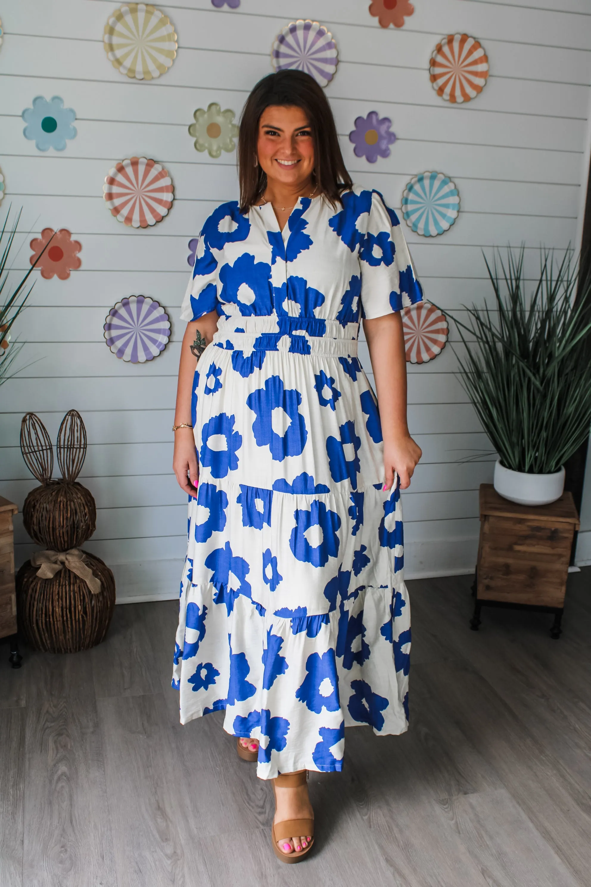Poppy Floral Pocket Dress • Ivory/Blue - PLUS