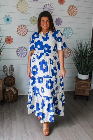 Poppy Floral Pocket Dress • Ivory/Blue - PLUS