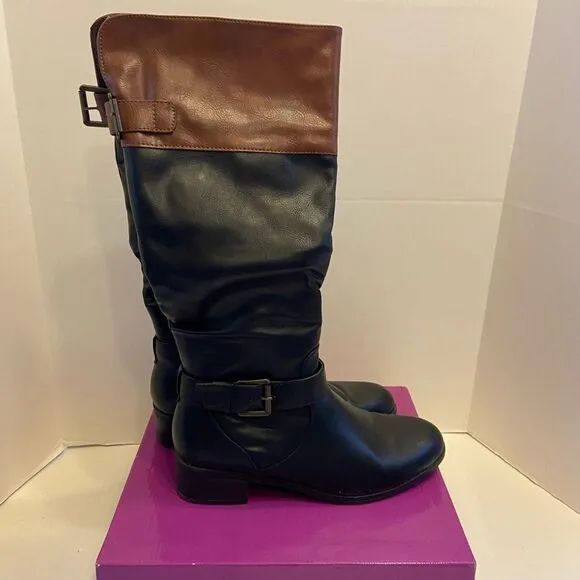 Rampage black brown riding boots 9m 1/2 zipper calf inkling style