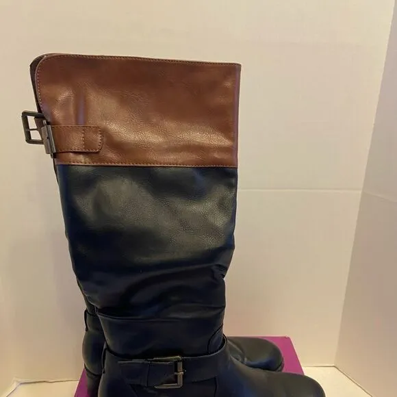Rampage black brown riding boots 9m 1/2 zipper calf inkling style