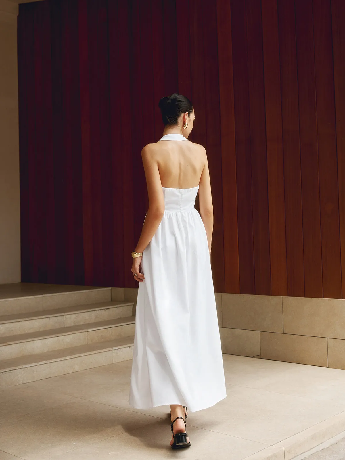 Refined Halter Neck A-Line Midi Dress