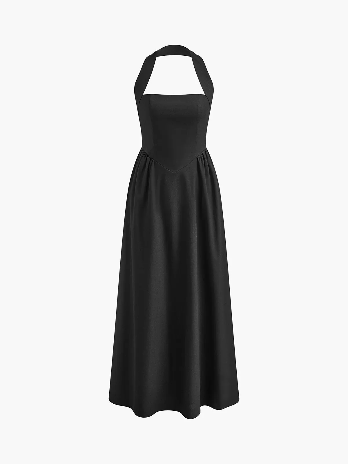 Refined Halter Neck A-Line Midi Dress