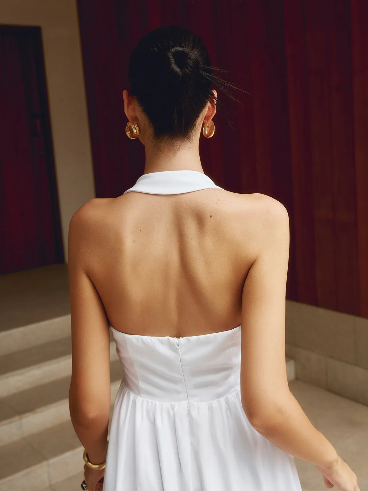 Refined Halter Neck A-Line Midi Dress