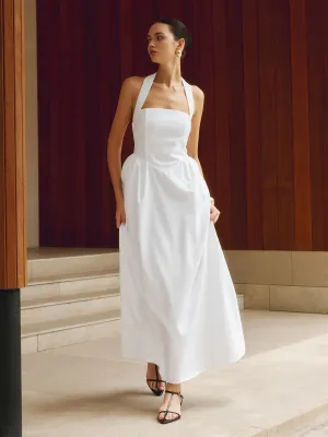 Refined Halter Neck A-Line Midi Dress