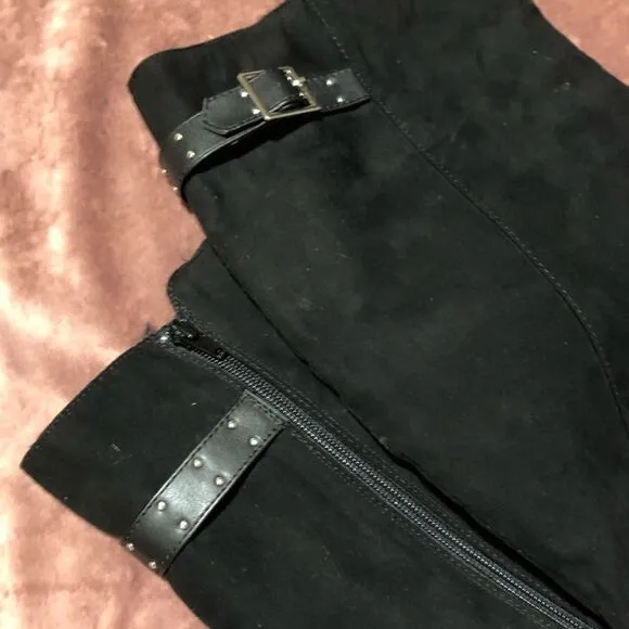 REPORT ARVADA BLACK SUEDE KNEE HIGH ZIP UP WOMENS BOOTS WITH BUCKLE SIZE 5.5