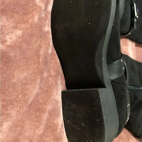 REPORT ARVADA BLACK SUEDE KNEE HIGH ZIP UP WOMENS BOOTS WITH BUCKLE SIZE 5.5