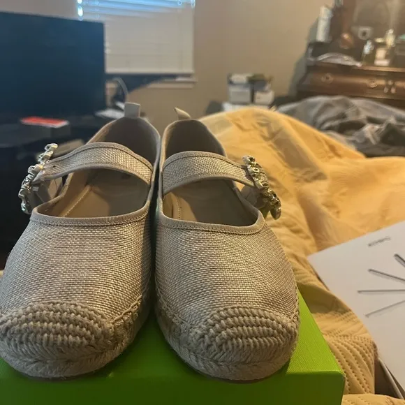 Sam Edelman White Moccasins with Woven Fabric and Rounded  toe