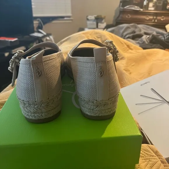 Sam Edelman White Moccasins with Woven Fabric and Rounded  toe