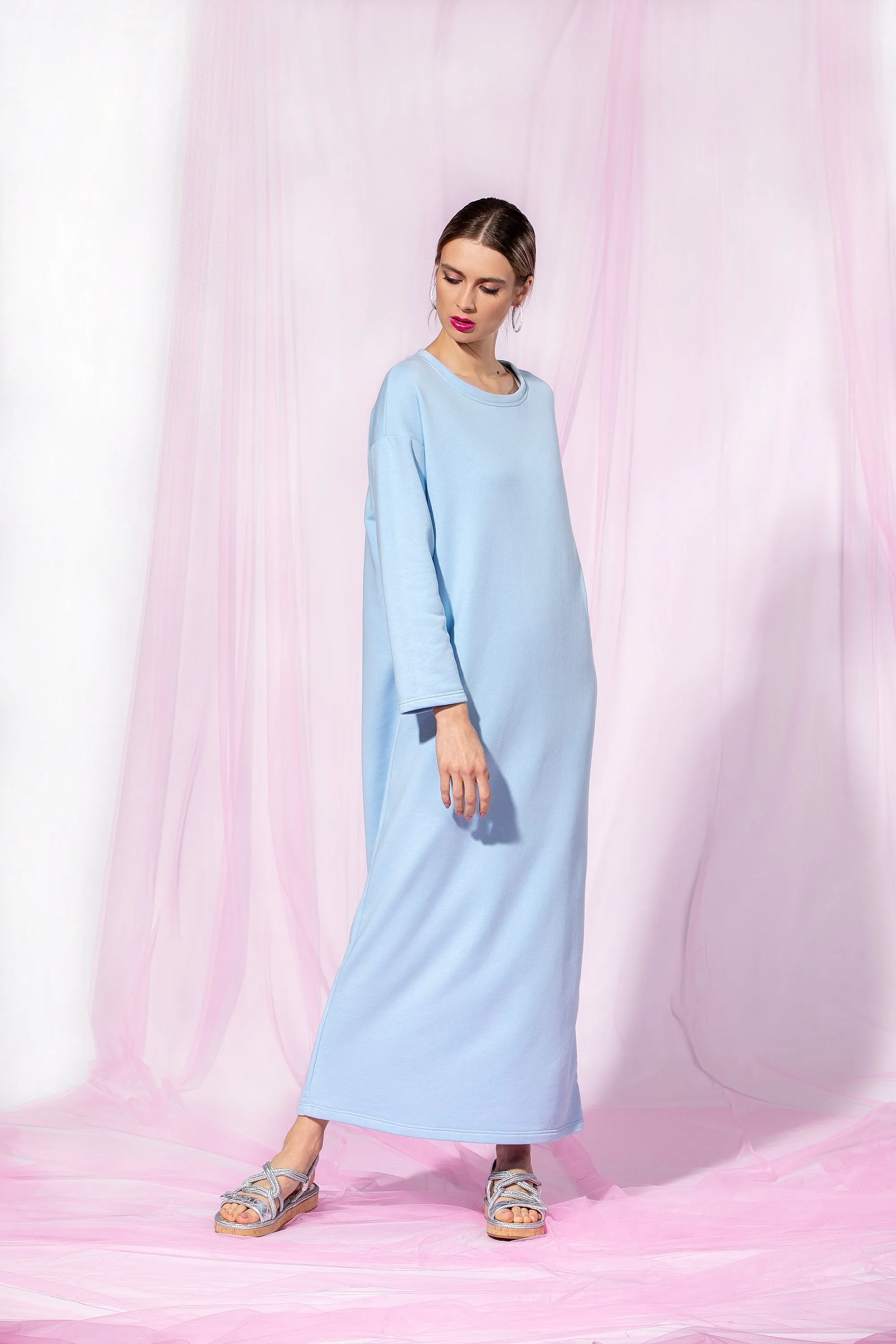 Sky Blue Maxi Dress, Minimalist Dress, Cotton Dress With Long Sleeves, Casual Dress, Loose Fit Dress, Minimalist Clothing, Simple Dress