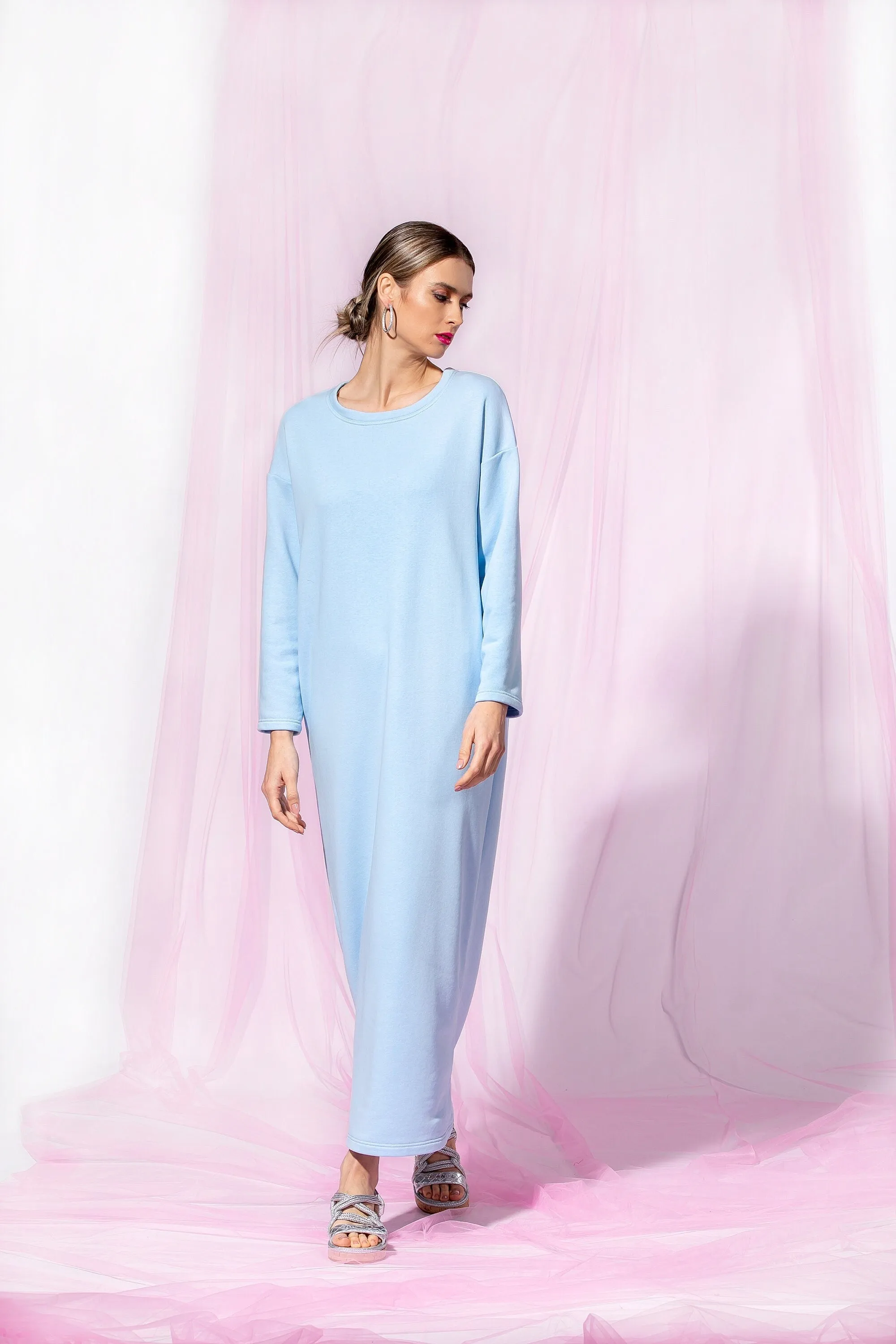 Sky Blue Maxi Dress, Minimalist Dress, Cotton Dress With Long Sleeves, Casual Dress, Loose Fit Dress, Minimalist Clothing, Simple Dress
