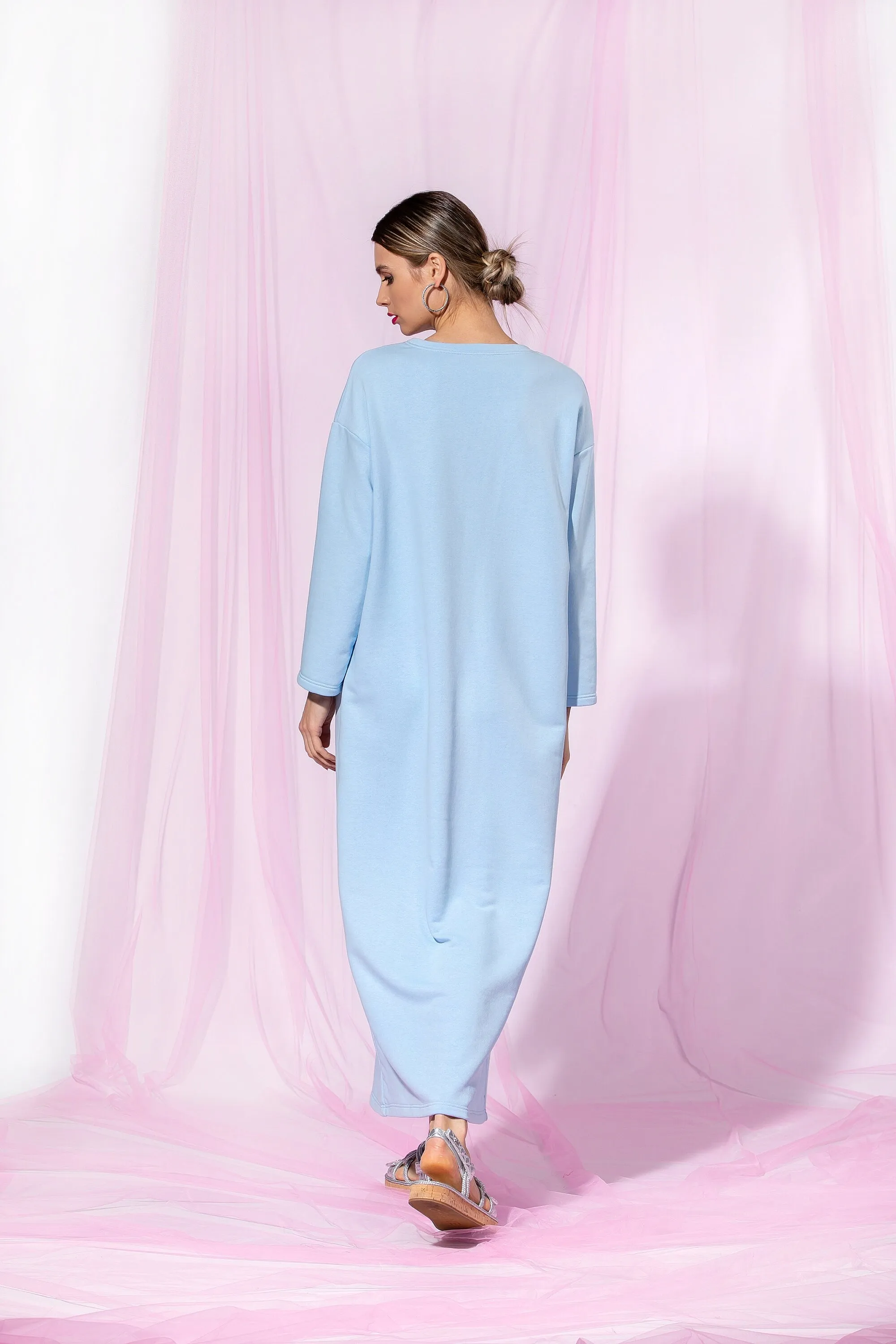 Sky Blue Maxi Dress, Minimalist Dress, Cotton Dress With Long Sleeves, Casual Dress, Loose Fit Dress, Minimalist Clothing, Simple Dress