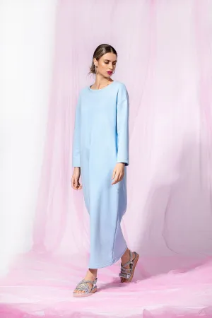 Sky Blue Maxi Dress, Minimalist Dress, Cotton Dress With Long Sleeves, Casual Dress, Loose Fit Dress, Minimalist Clothing, Simple Dress