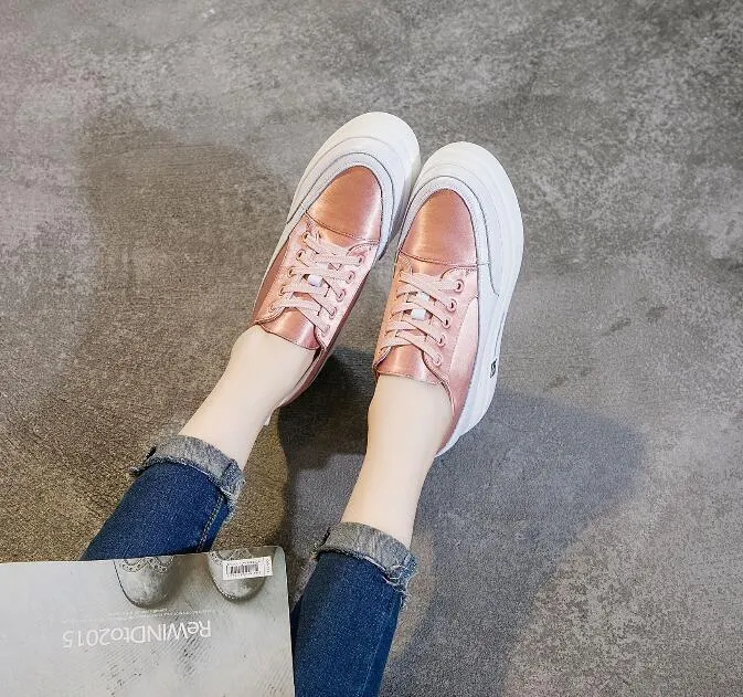 Small Size Thick Sole Silk Satin Lace Up Trainers AS127
