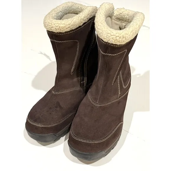 Sorel Waterfall Mid Winter Boots Dark Brown Leather Suede Womens Size 9.5 Snow