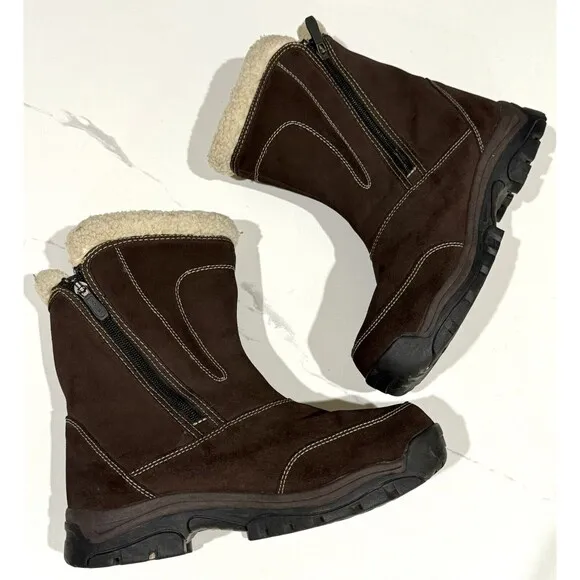 Sorel Waterfall Mid Winter Boots Dark Brown Leather Suede Womens Size 9.5 Snow