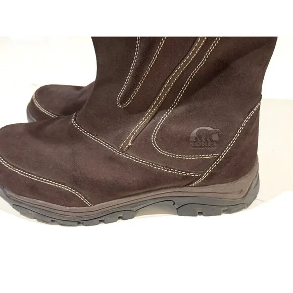 Sorel Waterfall Mid Winter Boots Dark Brown Leather Suede Womens Size 9.5 Snow