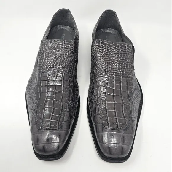 Stacy Adams Parisi Gray Leather Crocodile Embossed Loafers Size 13 Style 24903