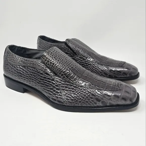 Stacy Adams Parisi Gray Leather Crocodile Embossed Loafers Size 13 Style 24903