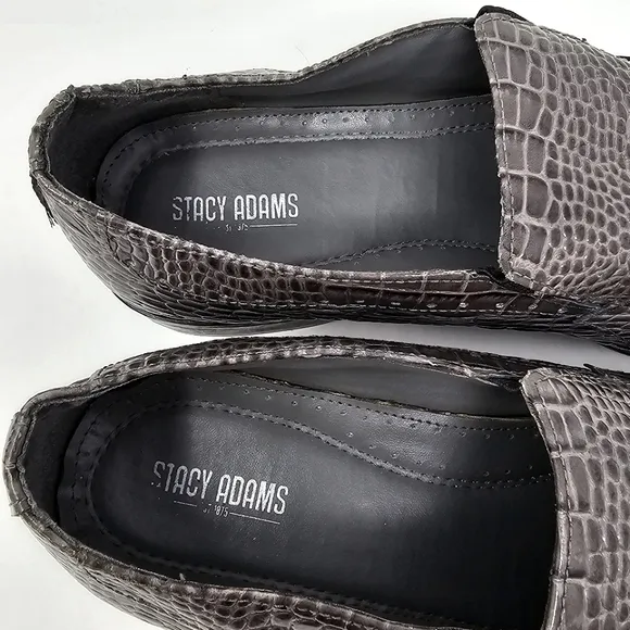 Stacy Adams Parisi Gray Leather Crocodile Embossed Loafers Size 13 Style 24903