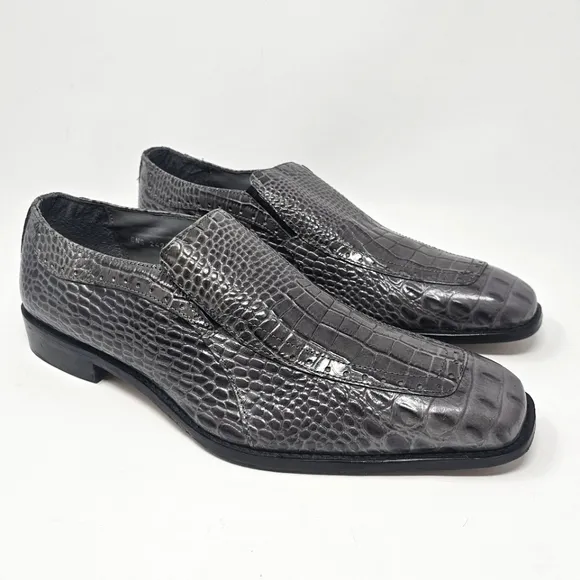 Stacy Adams Parisi Gray Leather Crocodile Embossed Loafers Size 13 Style 24903