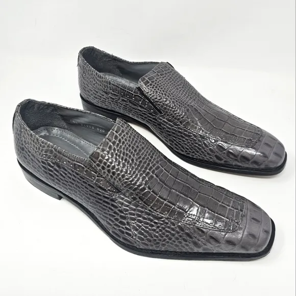 Stacy Adams Parisi Gray Leather Crocodile Embossed Loafers Size 13 Style 24903