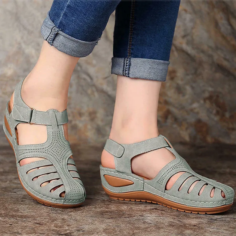 Summer Vintage Wedge Sandals Buckle Casual Sewing Shoes Female Platform Retro Premium Orthopedic Sandalias Ladies 44