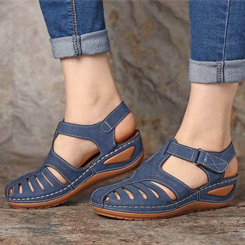 Summer Vintage Wedge Sandals Buckle Casual Sewing Shoes Female Platform Retro Premium Orthopedic Sandalias Ladies 44