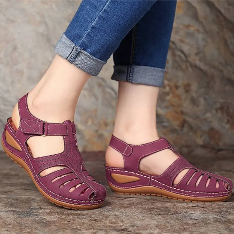 Summer Vintage Wedge Sandals Buckle Casual Sewing Shoes Female Platform Retro Premium Orthopedic Sandalias Ladies 44