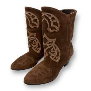 Sundance Leather Suede Appliqué Western Boots Size 39