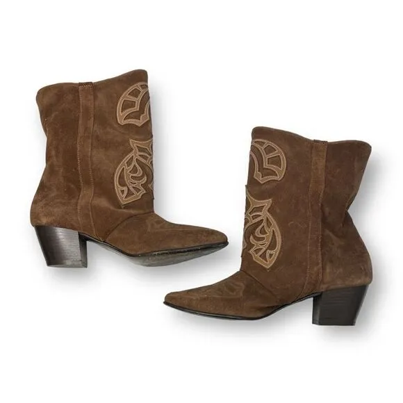 Sundance Leather Suede Appliqué Western Boots Size 39