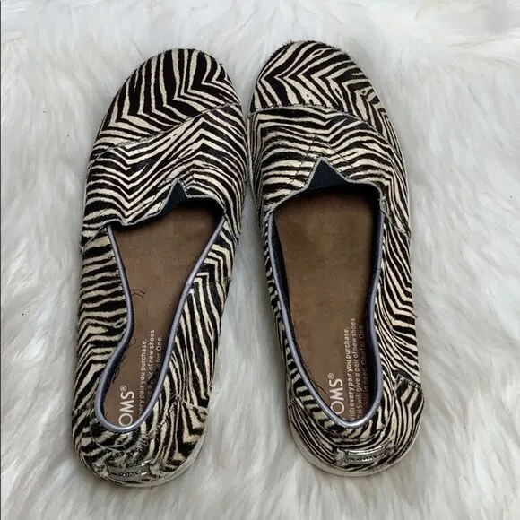 Toms Avalon Pony Hair Zebra Print Loafers Sz 42/10