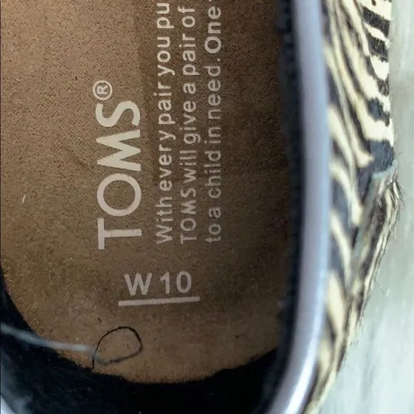 Toms Avalon Pony Hair Zebra Print Loafers Sz 42/10