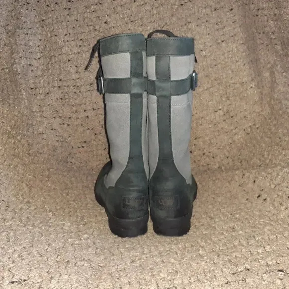 UGG-Brystl-Grey Black Leather-Fur Lined-Waterproof-Side Zip-Sz 5.5-Near Mint